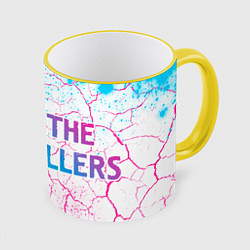 Кружка 3D The Killers neon gradient style: надпись и символ, цвет: 3D-желтый кант