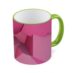 Кружка 3D Розовые геометрические фигуры, цвет: 3D-светло-зеленый кант