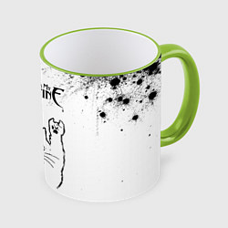 Кружка 3D Bullet For My Valentine рок кот на светлом фоне, цвет: 3D-светло-зеленый кант