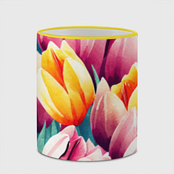 Кружка 3D Букет акварельных тюльпанов, цвет: 3D-желтый кант — фото 2