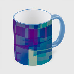 Кружка 3D Геометрические объёмные фиолетовые кубы, цвет: 3D-небесно-голубой кант