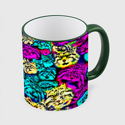 Кружка 3D Психоделические манулы, цвет: 3D-зеленый кант