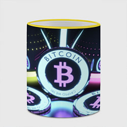 Кружка 3D Неоновый светящийся биткоин, цвет: 3D-желтый кант — фото 2