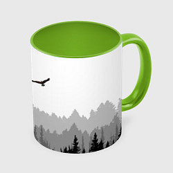 Кружка 3D Птицы над лесом, цвет: 3D-белый + светло-зеленый