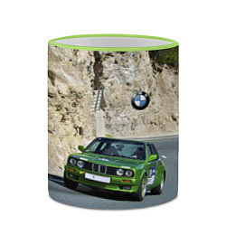 Кружка 3D Зелёная бэха на горной дороге, цвет: 3D-светло-зеленый кант — фото 2