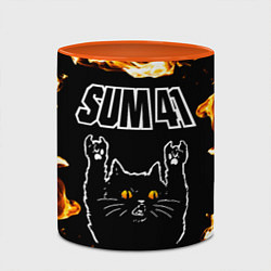 Кружка 3D Sum41 рок кот и огонь, цвет: 3D-белый + оранжевый — фото 2
