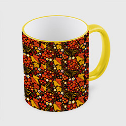 Кружка 3D Осенняя хохлома, цвет: 3D-желтый кант