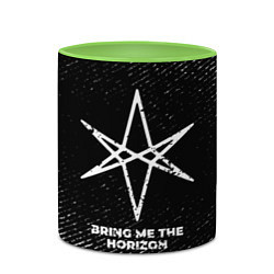 Кружка 3D Bring Me the Horizon с потертостями на темном фоне, цвет: 3D-белый + светло-зеленый — фото 2