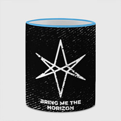 Кружка 3D Bring Me the Horizon с потертостями на темном фоне, цвет: 3D-небесно-голубой кант — фото 2