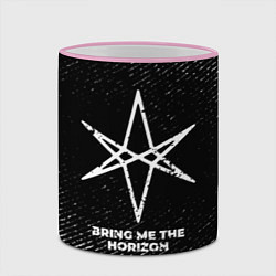 Кружка 3D Bring Me the Horizon с потертостями на темном фоне, цвет: 3D-розовый кант — фото 2