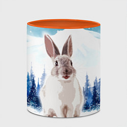 Кружка 3D Кролик в зимнем лесу, цвет: 3D-белый + оранжевый — фото 2