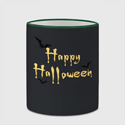 Кружка 3D Happy Halloween надпись с летучими мышами, цвет: 3D-зеленый кант — фото 2