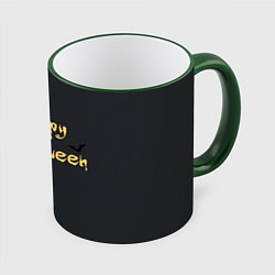 Кружка 3D Happy Halloween надпись с летучими мышами, цвет: 3D-зеленый кант