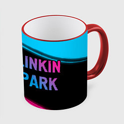 Кружка 3D Linkin Park - neon gradient: надпись и символ, цвет: 3D-красный кант