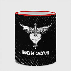Кружка 3D Bon Jovi с потертостями на темном фоне, цвет: 3D-красный кант — фото 2