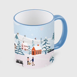 Кружка 3D Новый год - каникулы, цвет: 3D-небесно-голубой кант