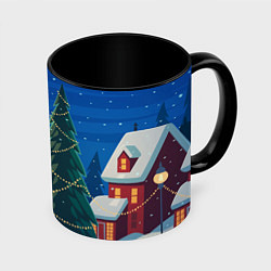 Кружка 3D Доброго нового года - праздничная елка, цвет: 3D-белый + черный