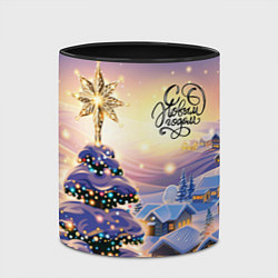 Кружка 3D Новогодняя елочка в деревне, цвет: 3D-белый + черный — фото 2