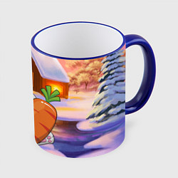 Кружка 3D Зайчик с большой морковью, цвет: 3D-синий кант