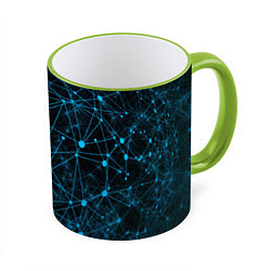 Кружка 3D Нейроны - всемирная паутина на черном фоне, цвет: 3D-светло-зеленый кант