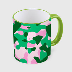 Кружка 3D Абстрактные зелёно-розовые пятна, цвет: 3D-светло-зеленый кант