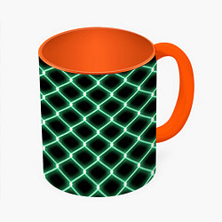 Кружка 3D Зелёная неоновая сетка, цвет: 3D-белый + оранжевый
