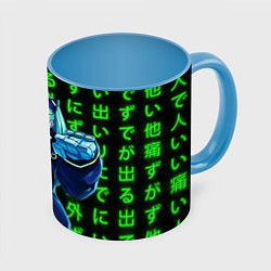 Кружка 3D Неоновые иероглифы - Rebecca, цвет: 3D-белый + небесно-голубой