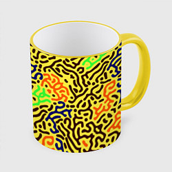 Кружка 3D Абстрактные кислотные полосы, цвет: 3D-желтый кант