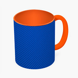 Кружка 3D Плетёная синяя ткань - паттерн, цвет: 3D-белый + оранжевый