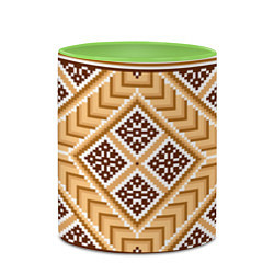 Кружка 3D Индейский пиксельный орнамент, цвет: 3D-белый + светло-зеленый — фото 2