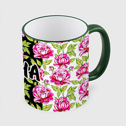 Кружка 3D Анна в цветах, цвет: 3D-зеленый кант