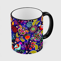 Кружка 3D Multicolored floral patterns, цвет: 3D-черный кант