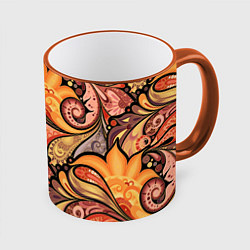 Кружка 3D Multicolored branching floral patterns, цвет: 3D-оранжевый кант