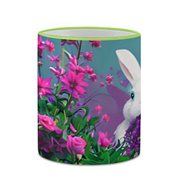 Кружка 3D Голубоглазый кролик в цветах, цвет: 3D-светло-зеленый кант — фото 2
