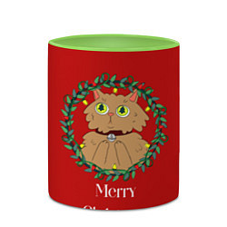 Кружка 3D Christmas cat with a garland, цвет: 3D-белый + светло-зеленый — фото 2
