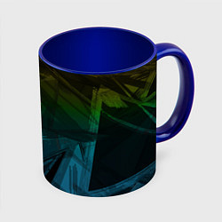 Кружка 3D Черный абстрактный узор на сине-зеленом фоне, цвет: 3D-белый + синий