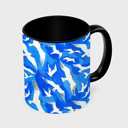 Кружка 3D Летящие чайки в небе, цвет: 3D-белый + черный