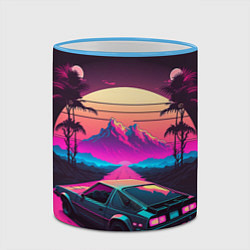Кружка 3D Synthwave car and mountains, цвет: 3D-небесно-голубой кант — фото 2