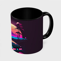 Кружка 3D Synthwave car and mountains, цвет: 3D-белый + черный