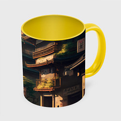 Кружка 3D Колорит японской архитектуры, цвет: 3D-белый + желтый
