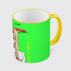 Кружка 3D Человек - бензопила Пауэр в крови, цвет: 3D-желтый кант