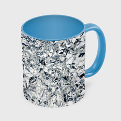 Кружка 3D Сверкающие кристаллы серебра, цвет: 3D-белый + небесно-голубой