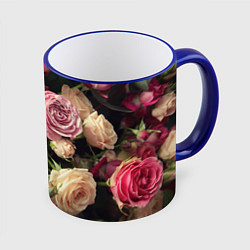 Кружка 3D Нежные кустовые розы, цвет: 3D-синий кант