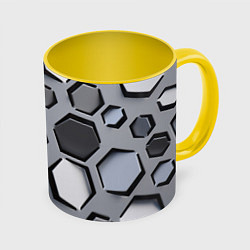 Кружка 3D Металик - разрезы доспех, цвет: 3D-белый + желтый