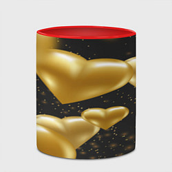 Кружка 3D Золотые сердца на день святого валентина фон, цвет: 3D-белый + красный — фото 2