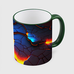 Кружка 3D Яркая неоновая лава, разломы, цвет: 3D-зеленый кант