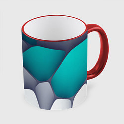 Кружка 3D Серо-бело-синий каменный паттерн, цвет: 3D-красный кант