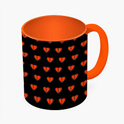 Кружка 3D Разбитые сердца на черном фоне, цвет: 3D-белый + оранжевый