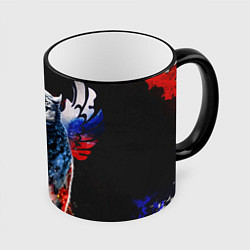 Кружка 3D Снежный барс и крылья орла в цветах триколора, цвет: 3D-черный кант