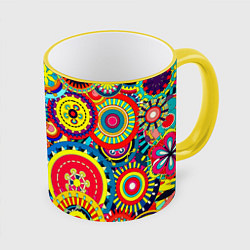 Кружка 3D Психоделика калейдоскоп, цвет: 3D-желтый кант
